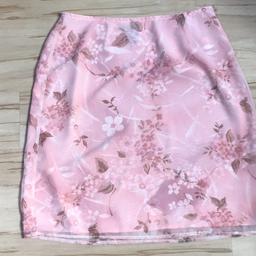 Laura Scott Peach Pink Floral Sheer Lined Romantic FairyGarden Party Skirt